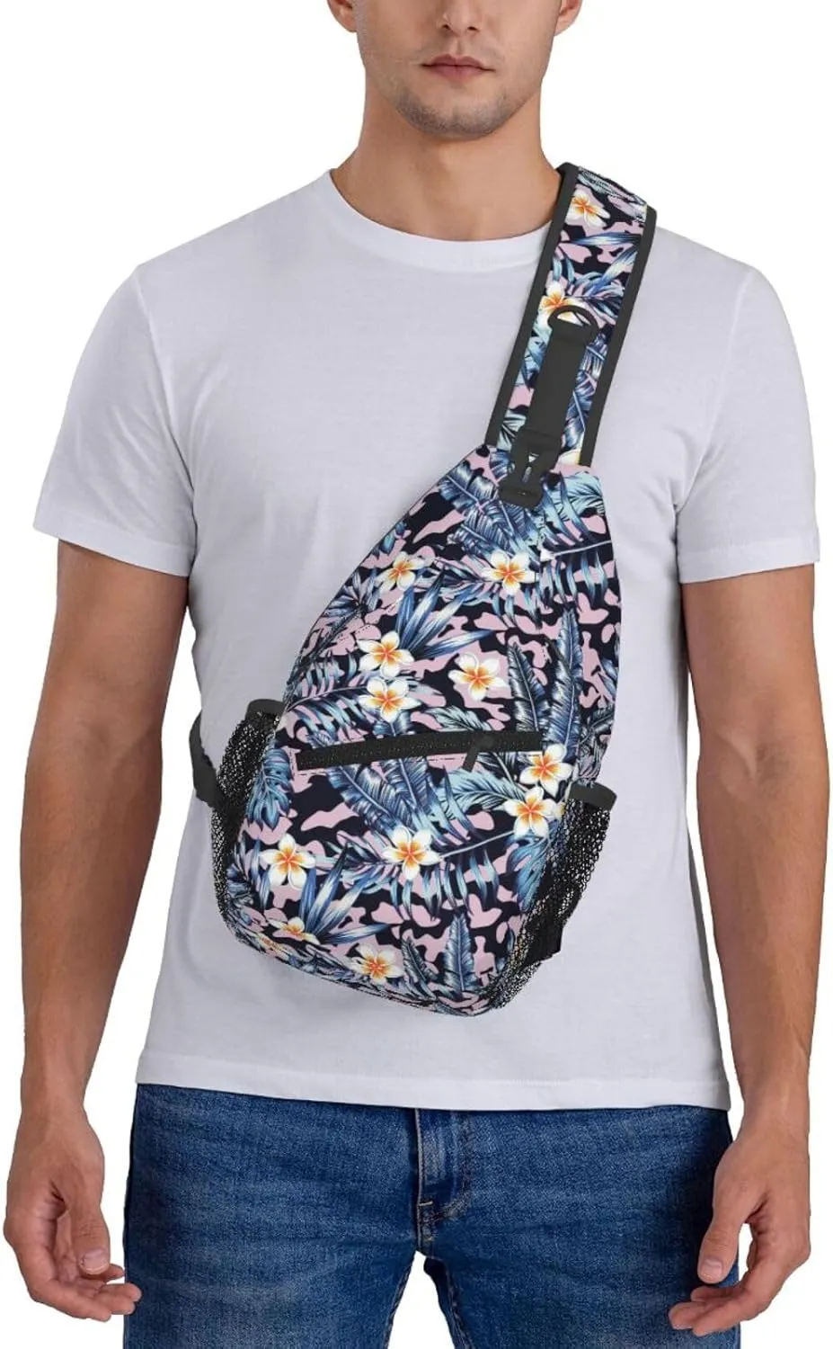 Hawaii Sling Backpack,Flower Floral Shoulder Bags Crossbody Chest Bag for Women Men Travel Hiking Climbing Daypack
