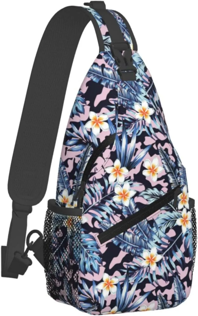 Hawaii Sling Backpack,Flower Floral Shoulder Bags Crossbody Chest Bag for Women Men Travel Hiking Climbing Daypack