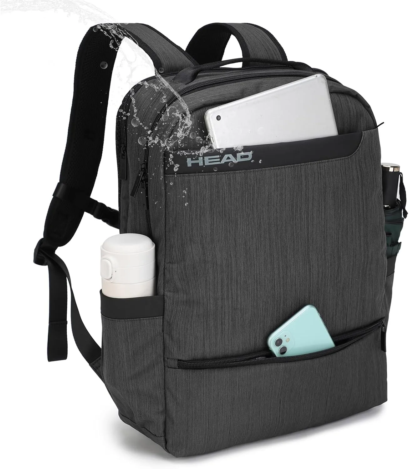 HEAD Waterproof Laptop Backpack for Men with Trolley Sleeve, Business Laptop Backpacks fits 17.3 inch Notebook, Large Travel Backpack for Work/Commute/College