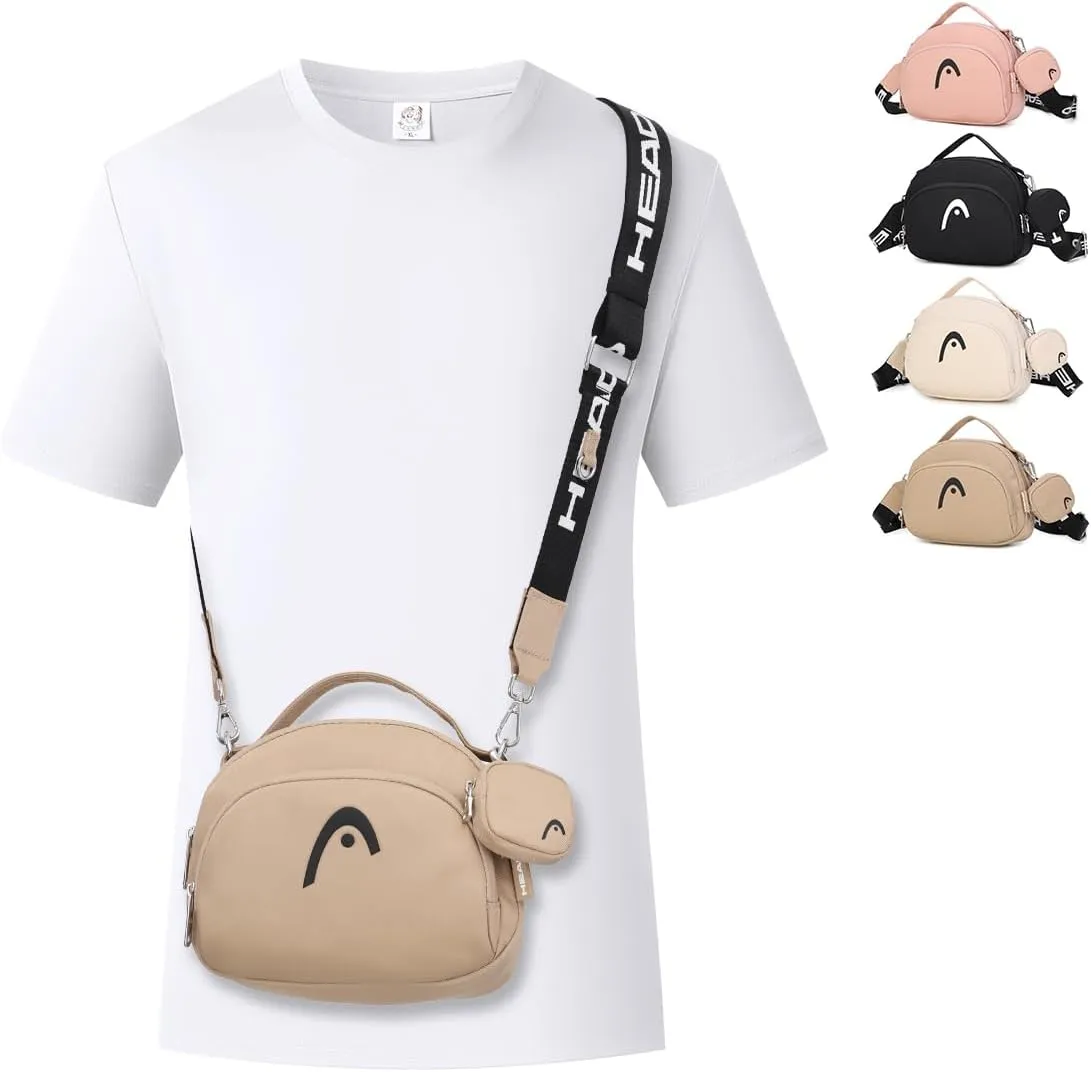 HEAD Waterproof Small Crossbody Bag for Women, Removable Wide Strap Black Shoulder Handbags Purse with Mini Coins Bag