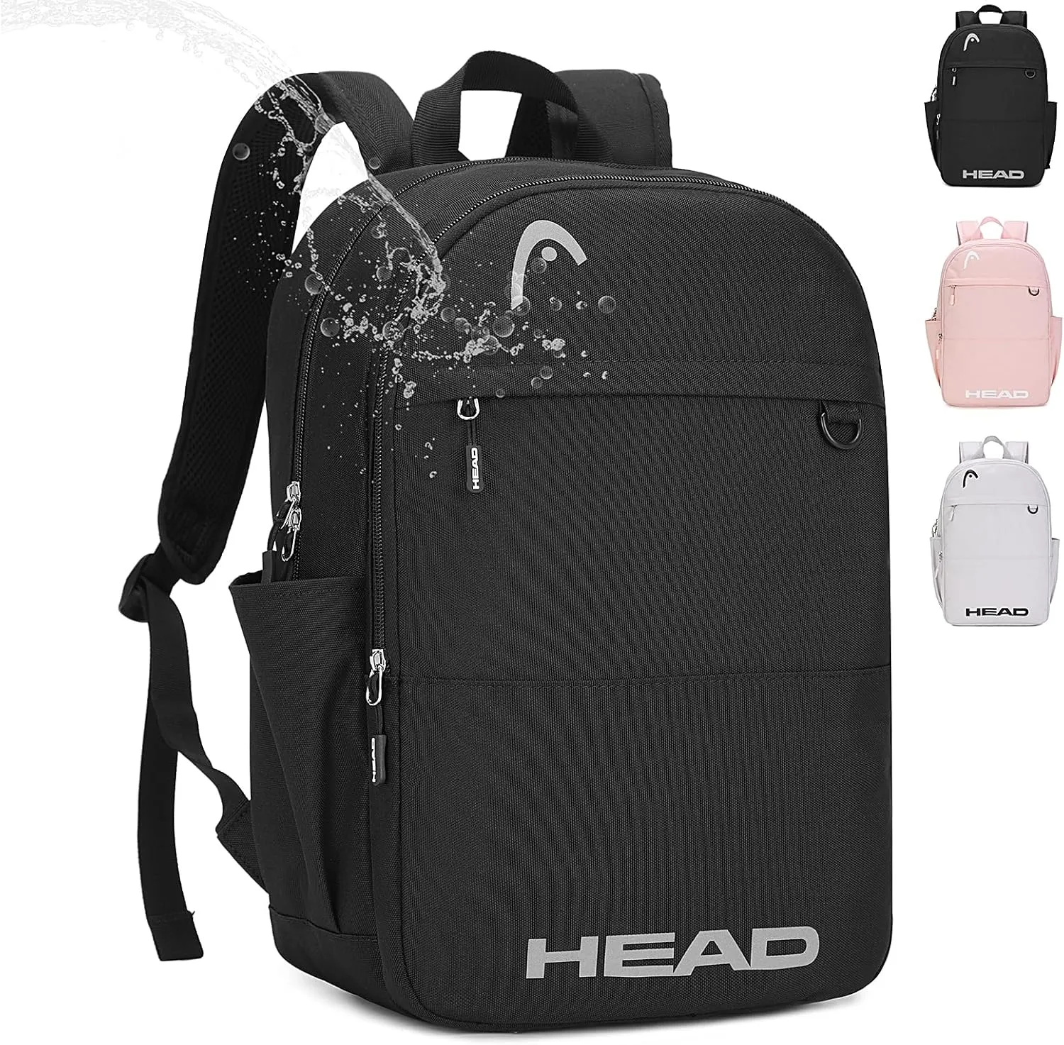 HEAD Waterproof Travel Backpack for Women & Men, Lightweight Laptop Backpack Computer Bags fits 15.6 inch Notebook, Casual Daypack College Backpacks for Weekender Overnight/Sports Gym/Work/Fitness