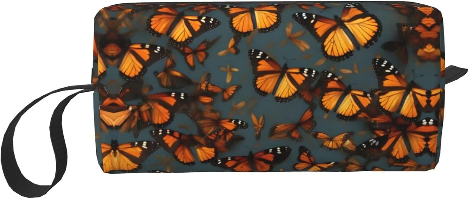 Heaps of Orange Monarch Butterflies print Travel Cosmetic Bag Gifts for Women Portable Make Up Bags for Women Mother Sister