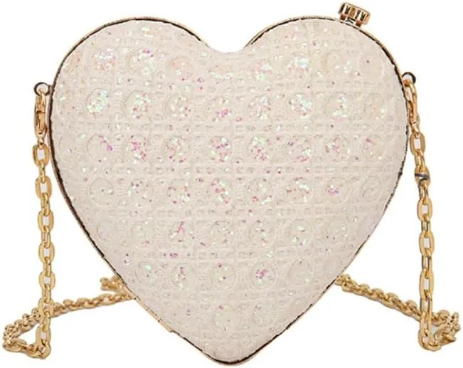 Heart Banquet Bag For Women Evening Clutch With Magnetic Closure Sparkling Purse for Weddings Prom Formal Events