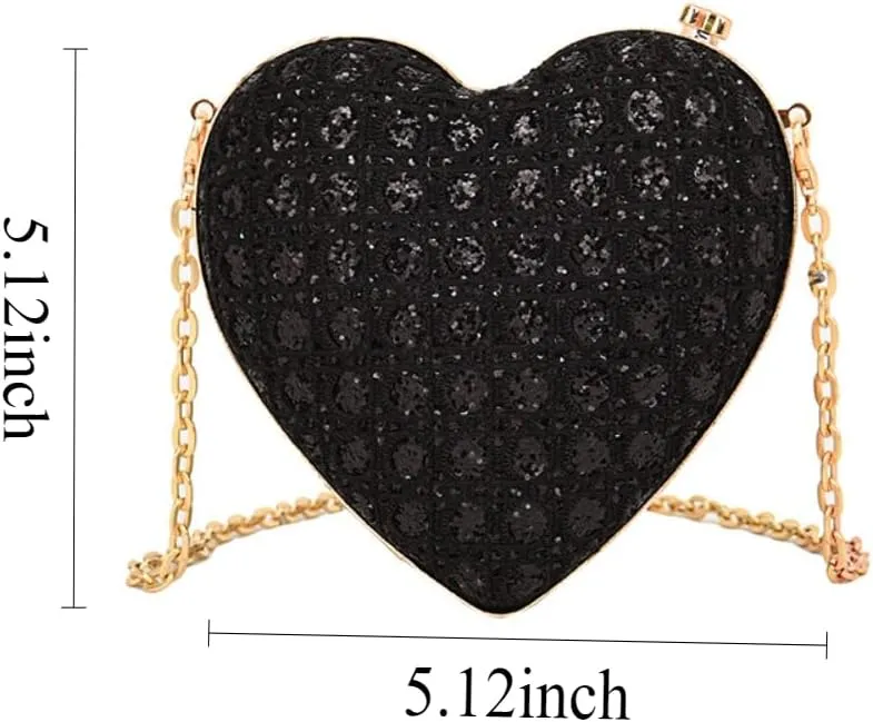 Heart Banquet Bag For Women Evening Clutch With Magnetic Closure Sparkling Purse for Weddings Prom Formal Events