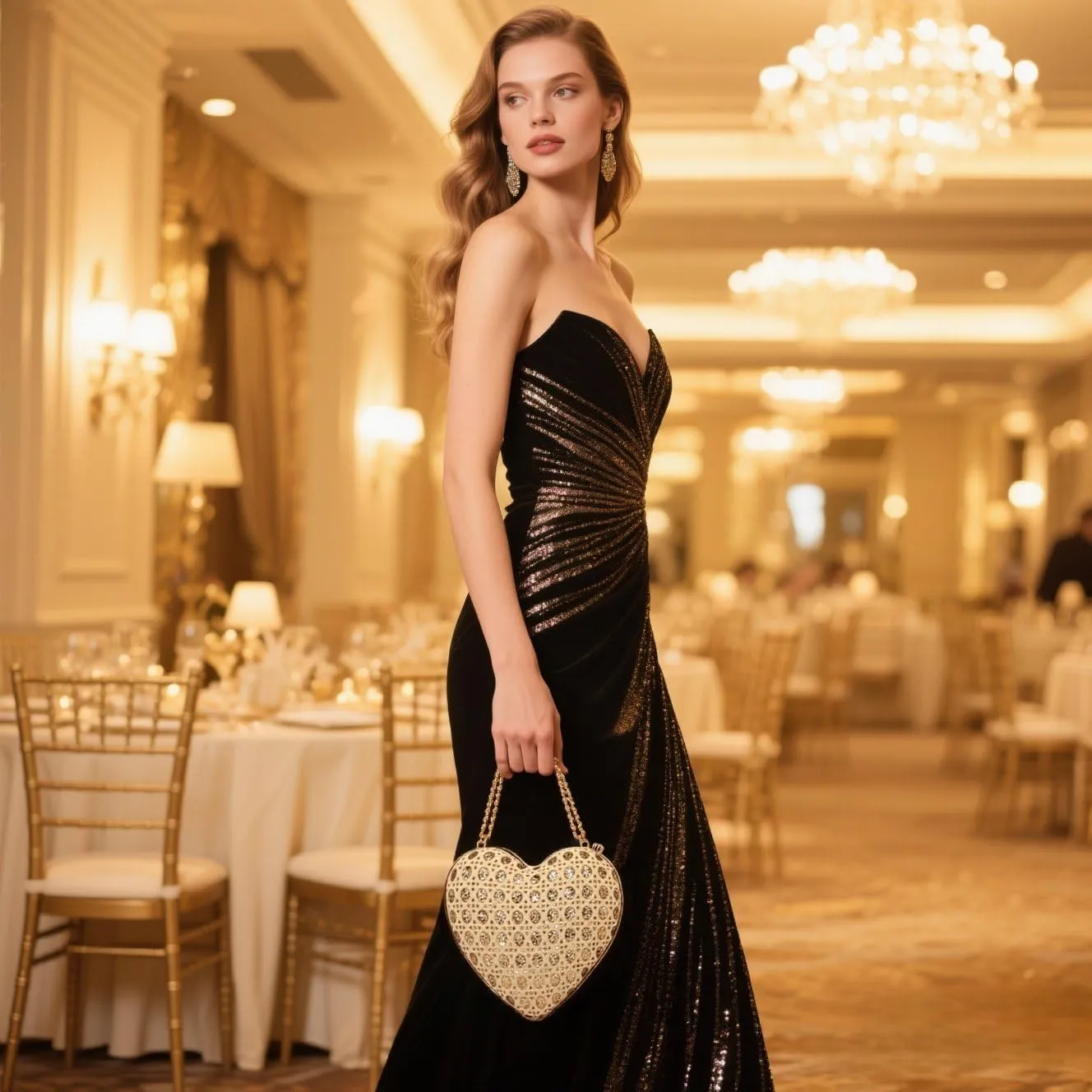 Heart Banquet Bag For Women Evening Clutch With Magnetic Closure Sparkling Purse for Weddings Prom Formal Events