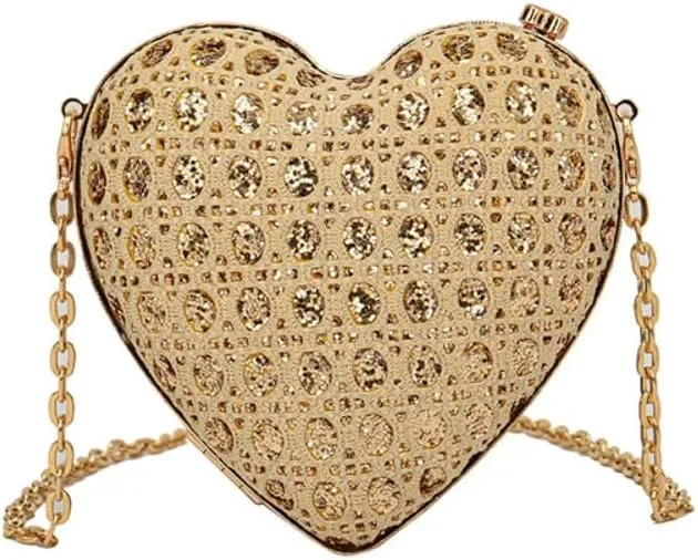 Heart Banquet Bag For Women Evening Clutch With Magnetic Closure Sparkling Purse for Weddings Prom Formal Events