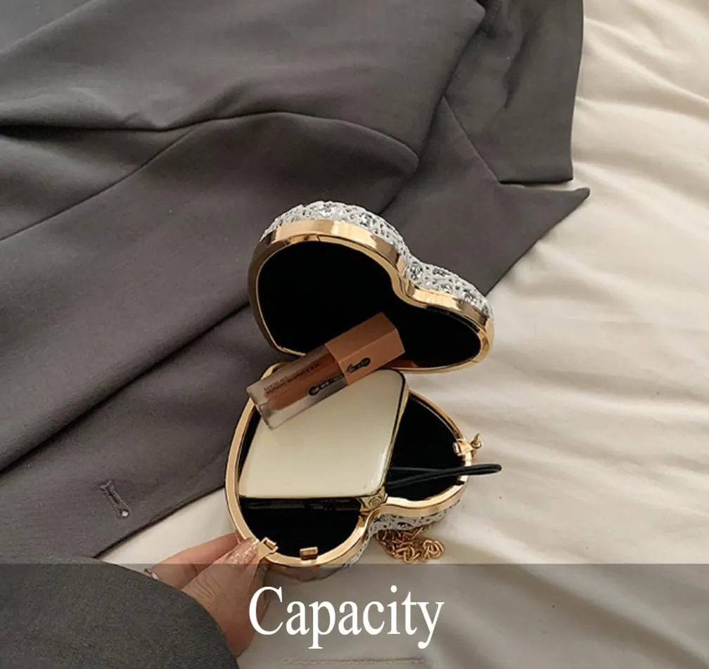 Heart Banquet Bag For Women Evening Clutch With Magnetic Closure Sparkling Purse for Weddings Prom Formal Events