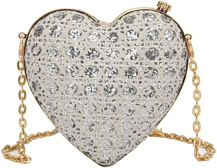 Heart Banquet Bag For Women Evening Clutch With Magnetic Closure Sparkling Purse for Weddings Prom Formal Events