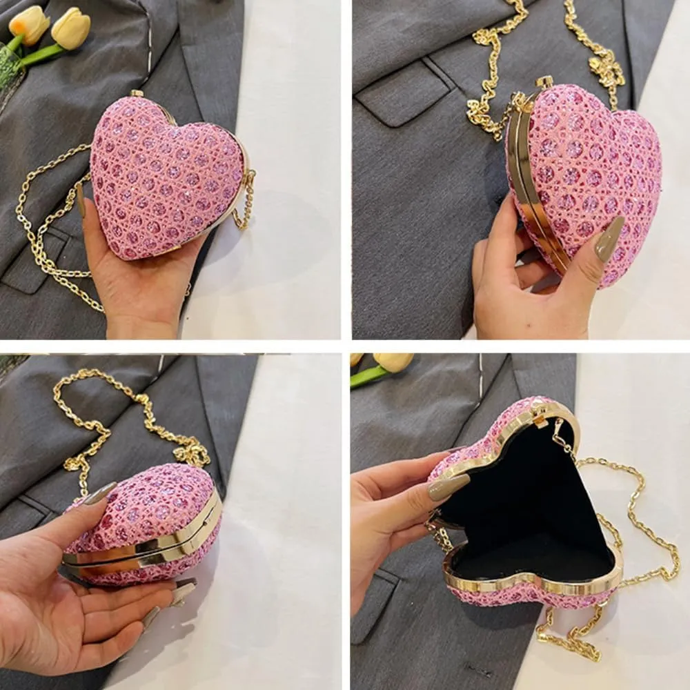 Heart Banquet Bag For Women Evening Clutch With Magnetic Closure Sparkling Purse for Weddings Prom Formal Events