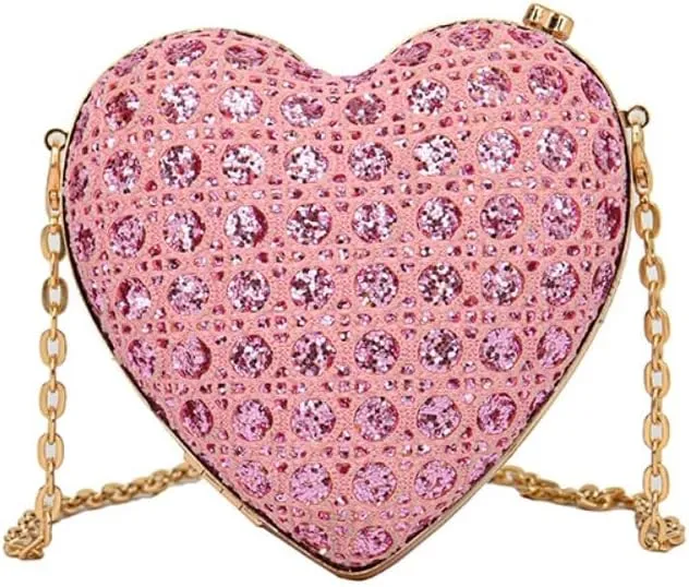 Heart Banquet Bag For Women Evening Clutch With Magnetic Closure Sparkling Purse for Weddings Prom Formal Events