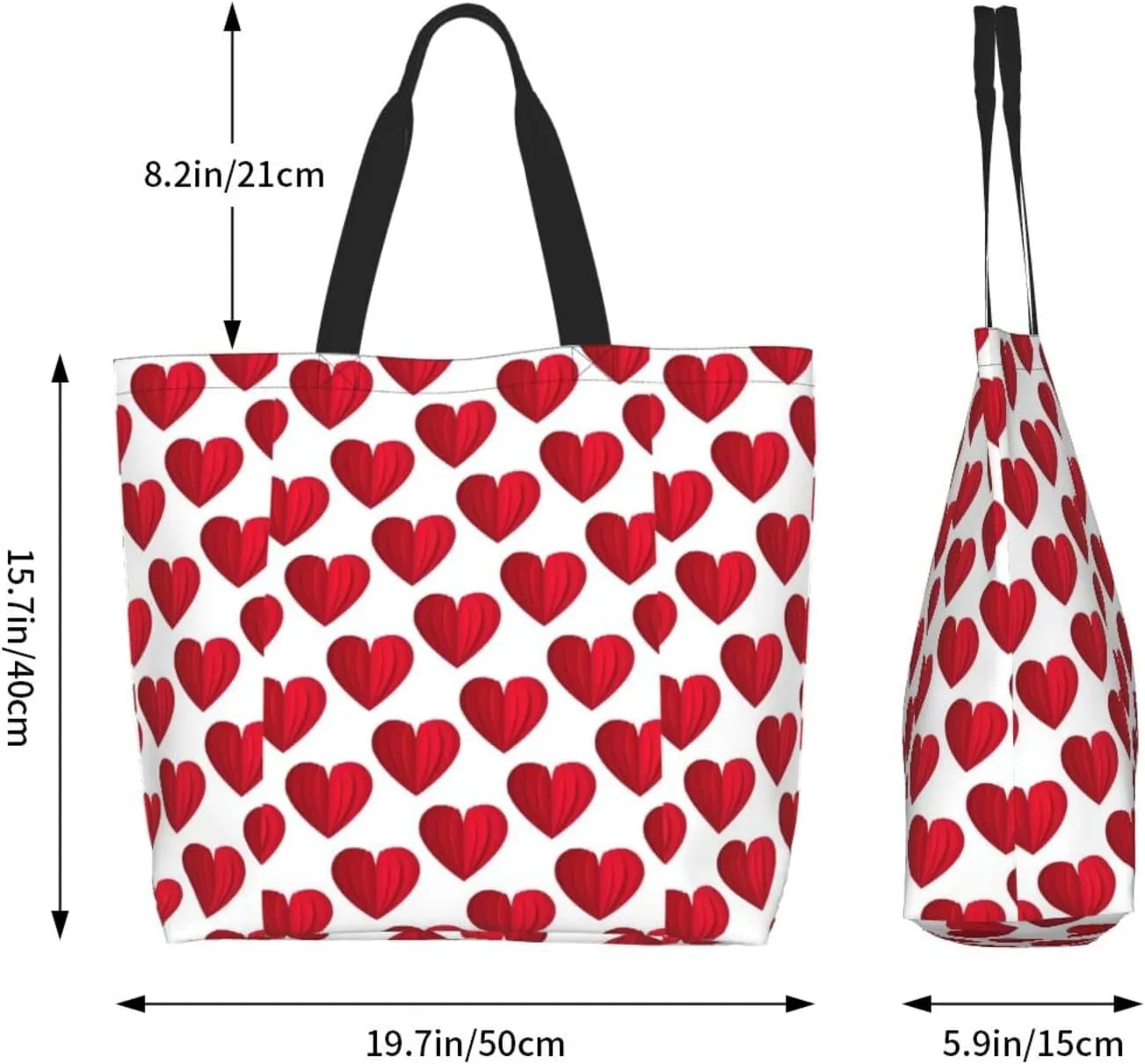 Heart Canvas Tote Bag Valentines Day Shoulder Bag Cute Casual Grocery Bags Cute Hearts Bag for Outdoor