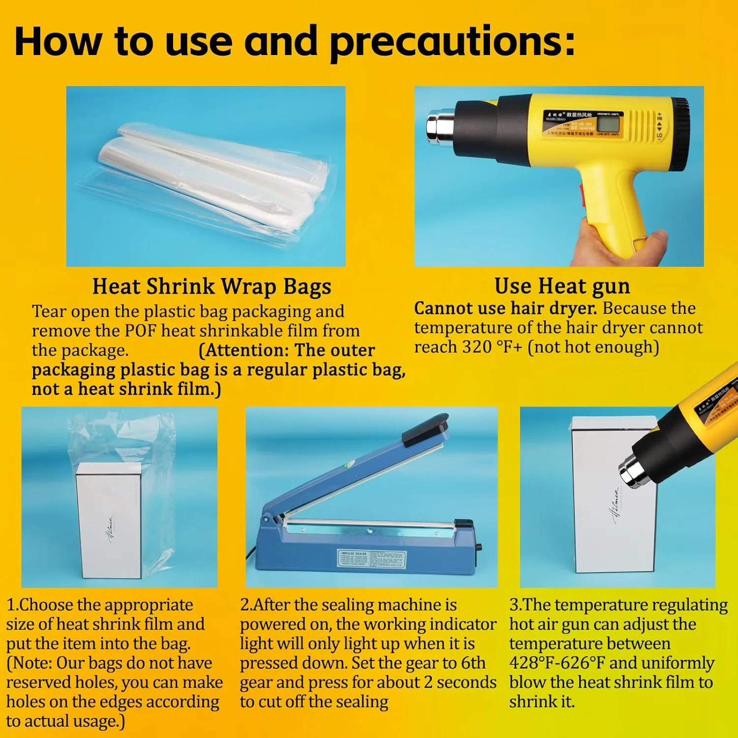 Heat Shrink Wrap Bags 100Pcs 14x20 Inches Professional Grade POF Heat Shrink Wrap is Used to Store Wrap Embellished, Gift Baskets, Shoes, Jars, Industrial Grade PVC Shrink Wrap Bags Transparent