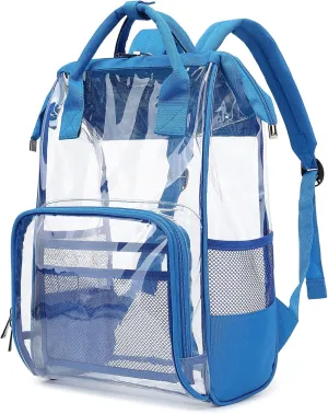 Heavy Duty Clear Backpack for Men Women, School Bag Bookbag PVC Plastic Transparent Backpacks for Boys Girls (Blue)