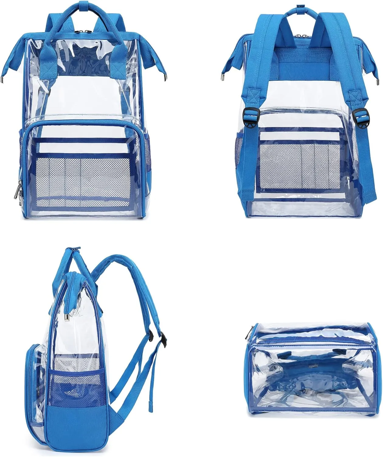 Heavy Duty Clear Backpack for Men Women, School Bag Bookbag PVC Plastic Transparent Backpacks for Boys Girls (Blue)