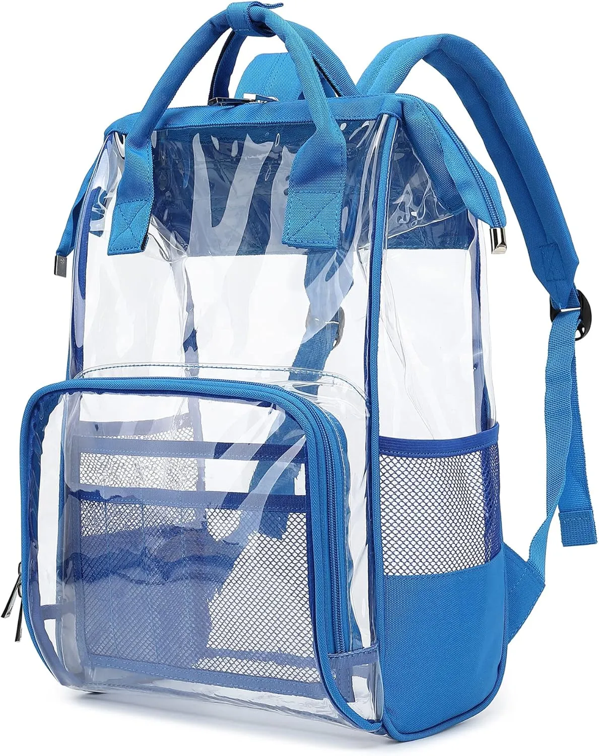 Heavy Duty Clear Backpack for Men Women, School Bag Bookbag PVC Plastic Transparent Backpacks for Boys Girls (Blue)
