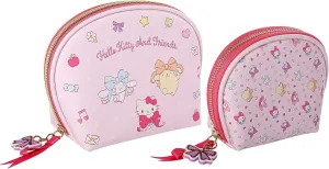Hello Kitty Makeup Bag Set 2-Pieces Official License, Cute Dome Cosmetic Travel Bags, Sanrio Gifts