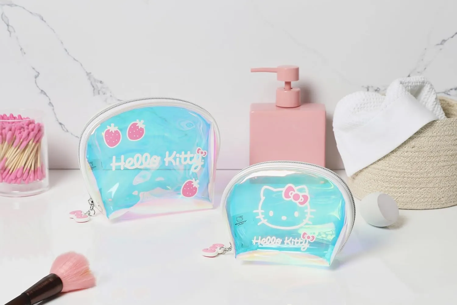 Hello Kitty Makeup Bag Set Official License, Large and Small Clear Cosmetic Travel Bags, Cute Make Up Bags, Sanrio Gifts