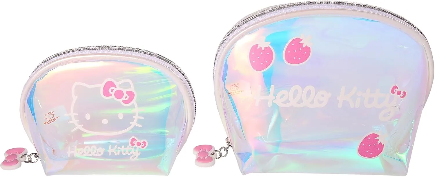 Hello Kitty Makeup Bag Set Official License, Large and Small Clear Cosmetic Travel Bags, Cute Make Up Bags, Sanrio Gifts