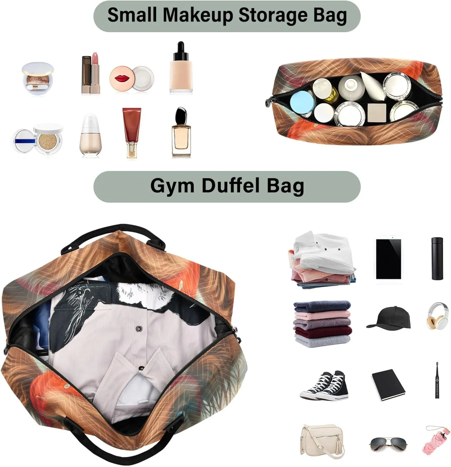 Highland Cow Cute Calf Duffle Travel Bags Cosmetic Bags Set of 2, Decorative Women Tote Gym Bag Carry on Bags for Airplanes