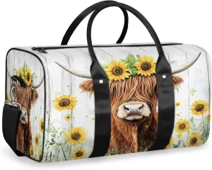 Highland Cow Duffle Bag for Travel, Overnight Weekend Gym Carry On Luggage Bag, Funny Cattle Bull Cow Travel Duffel Bag for Men Women