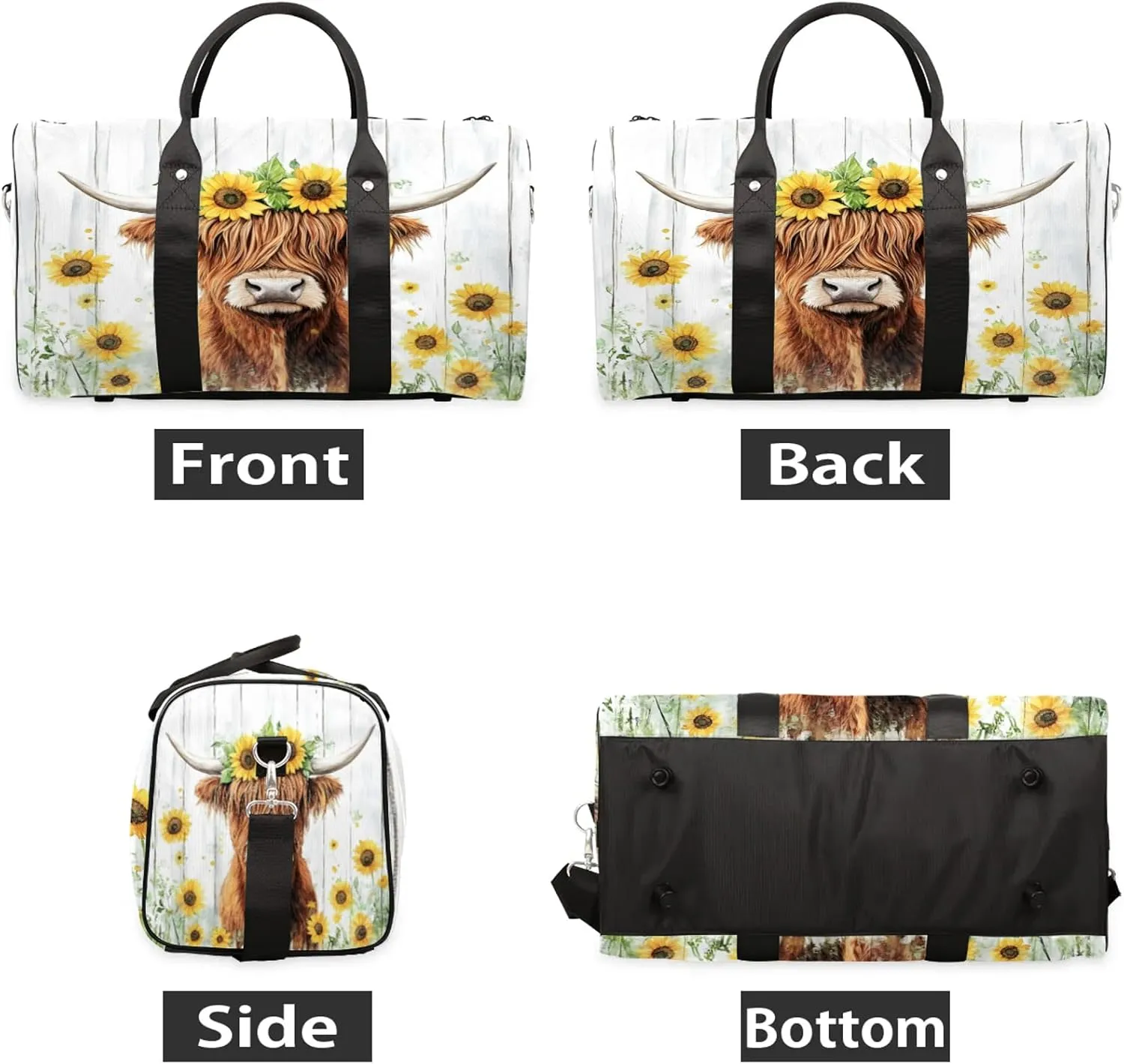 Highland Cow Duffle Bag for Travel, Overnight Weekend Gym Carry On Luggage Bag, Funny Cattle Bull Cow Travel Duffel Bag for Men Women