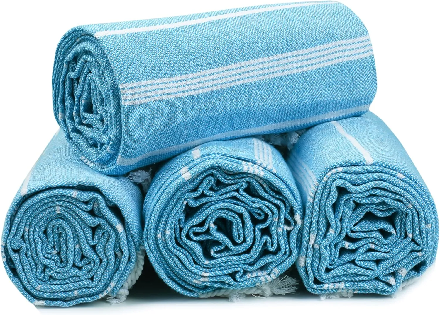 HILLFAIR Cotton Turkish Beach Towels, Quick Dry Lightweight Sand Free Peshtemal Towel for Bath Swim Yoga Pool Travel, Beach Accessories, Oversized Cotton Turkish Towels (39 x 72 inch- 4 Pack Sky)