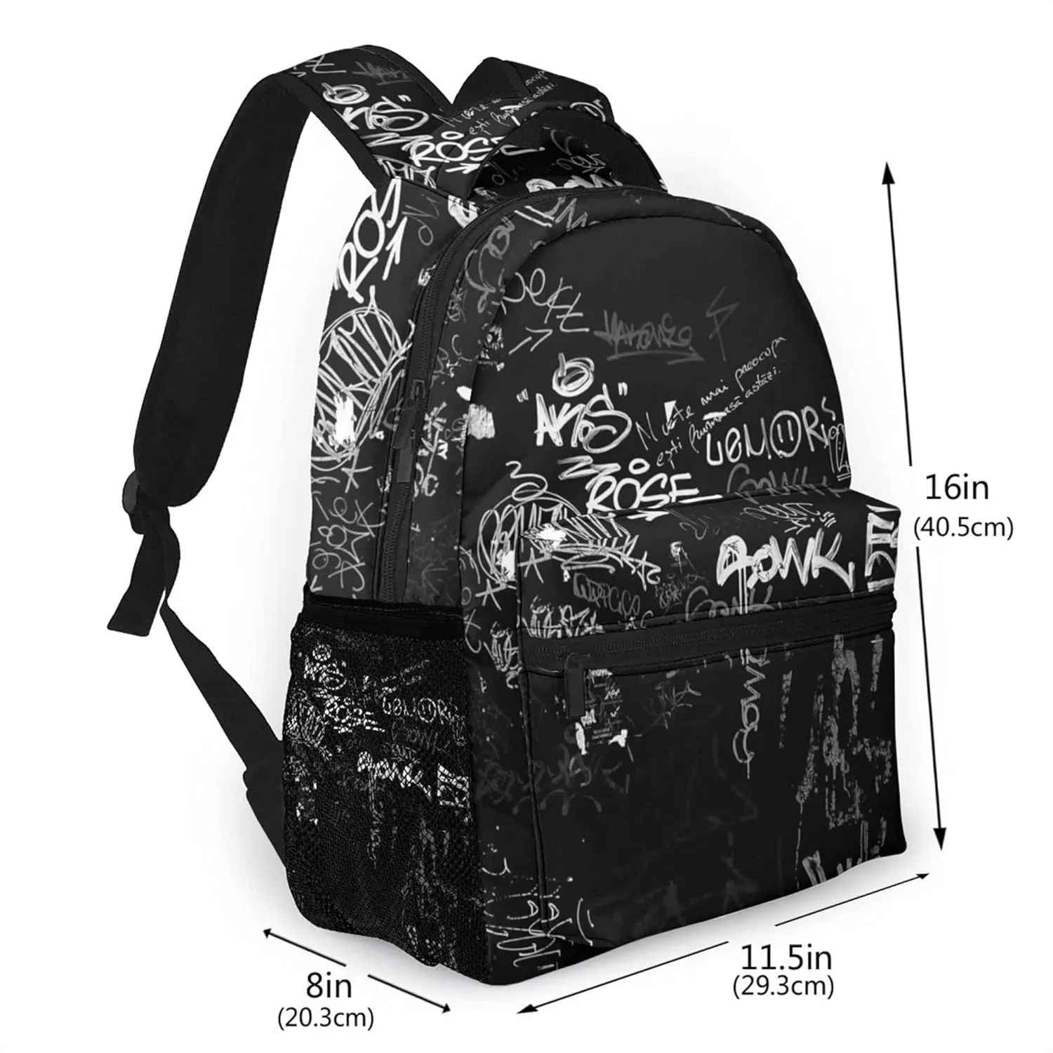 Hip-Hop Graffiti Print Teens Backpack for Boys & Girls, Perfect Size for Student & Travel Backpacks,Black