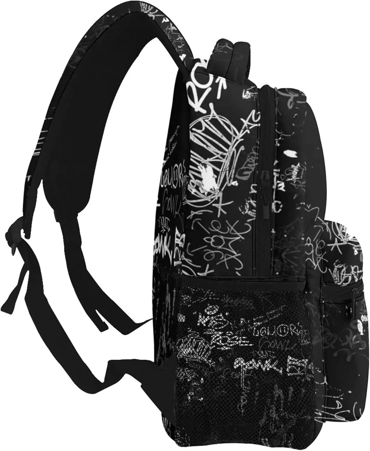 Hip-Hop Graffiti Print Teens Backpack for Boys & Girls, Perfect Size for Student & Travel Backpacks,Black