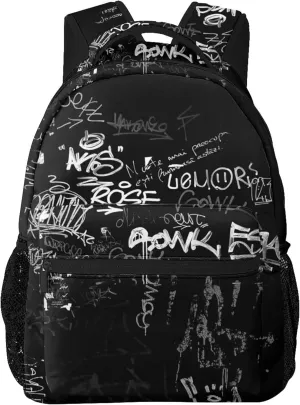 Hip-Hop Graffiti Print Teens Backpack for Boys & Girls, Perfect Size for Student & Travel Backpacks,Black