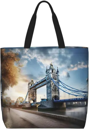 Historic Old Tower Bridge London print Women Tote Bags with Inner Bag Handbags with Pattern for Shopping Office