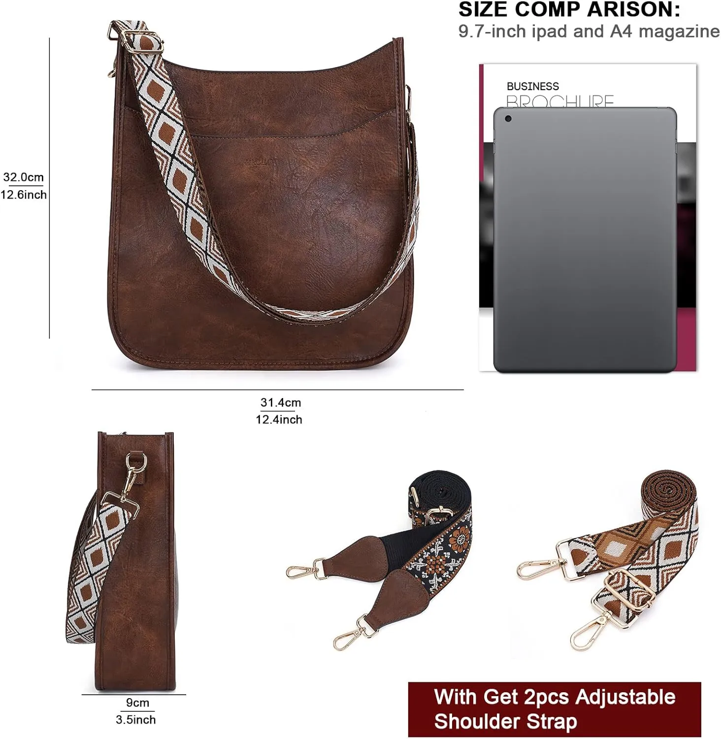 HKCLUF Crossbody Bag for Women Vegan Leather Hobo Handbags Guitar Strap Purse Shoulder Bucket Bag with 2PCS Adjustable Straps