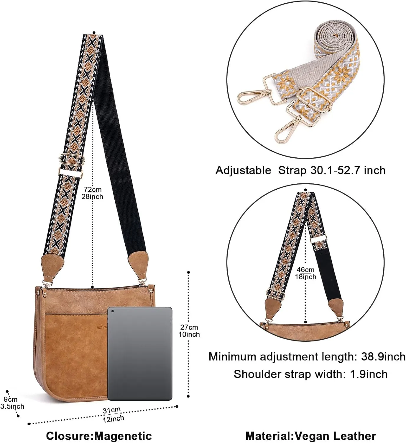 HKCLUF Crossbody Bags for Women Trendy Vegan Leather Hobo Handbags With 2PCS Adjustable Guitar Strap Shoulder Bucket Bags
