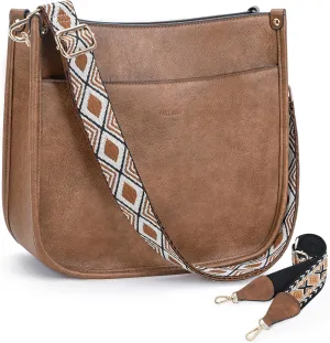 HKCLUF Crossbody Bags for Women Trendy Vegan Leather Hobo Handbags With 2PCS Adjustable Guitar Strap Shoulder Bucket Bags