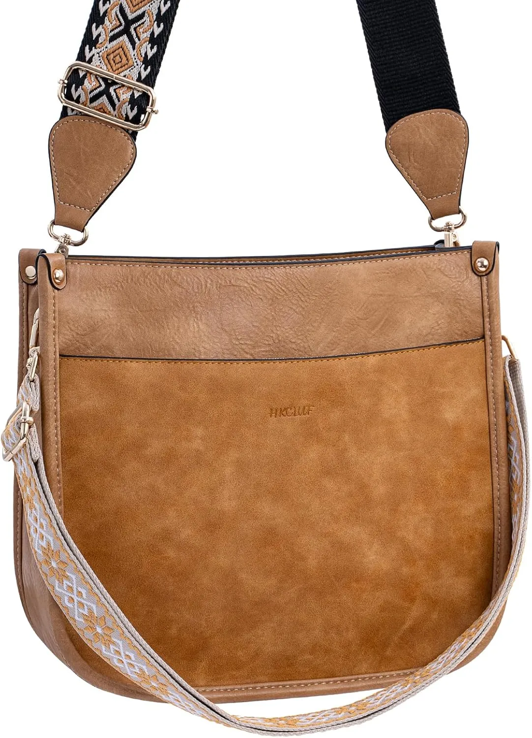 HKCLUF Crossbody Bags for Women Trendy Vegan Leather Hobo Handbags With 2PCS Adjustable Guitar Strap Shoulder Bucket Bags