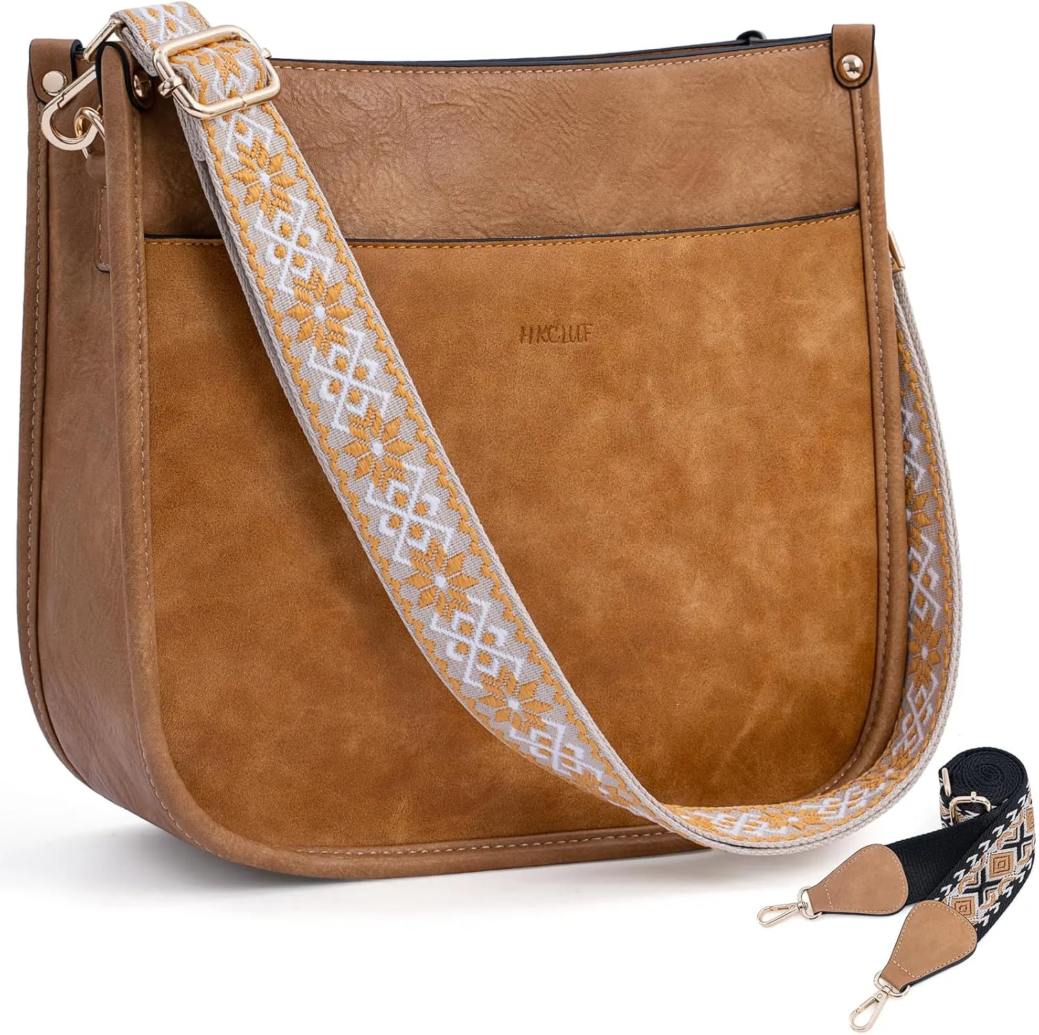 HKCLUF Crossbody Bags for Women Trendy Vegan Leather Hobo Handbags With 2PCS Adjustable Guitar Strap Shoulder Bucket Bags