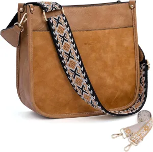 HKCLUF Crossbody Bags for Women Trendy Vegan Leather Hobo Handbags With 2PCS Adjustable Guitar Strap Shoulder Bucket Bags