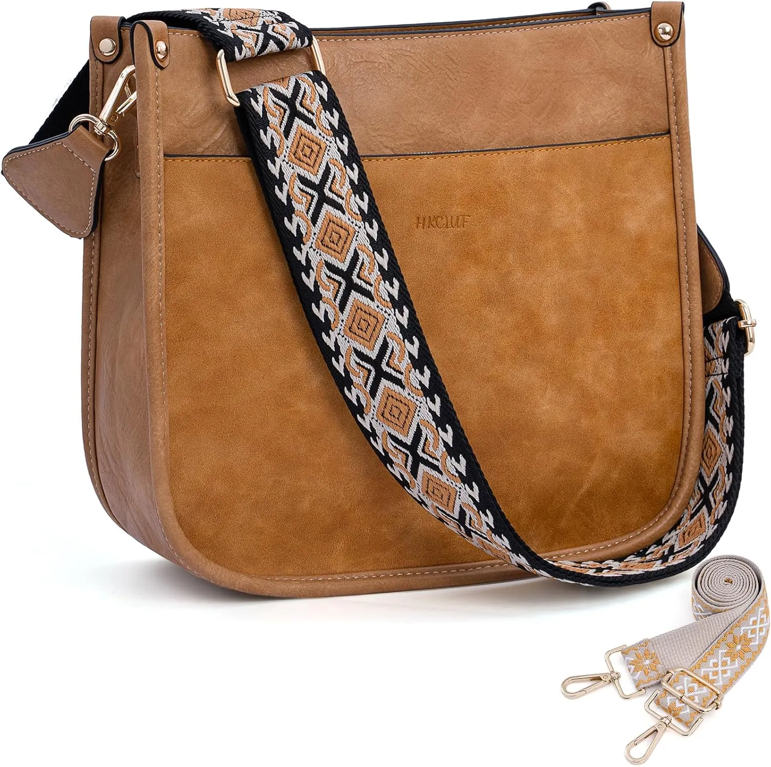 HKCLUF Crossbody Bags for Women Trendy Vegan Leather Hobo Handbags With 2PCS Adjustable Guitar Strap Shoulder Bucket Bags
