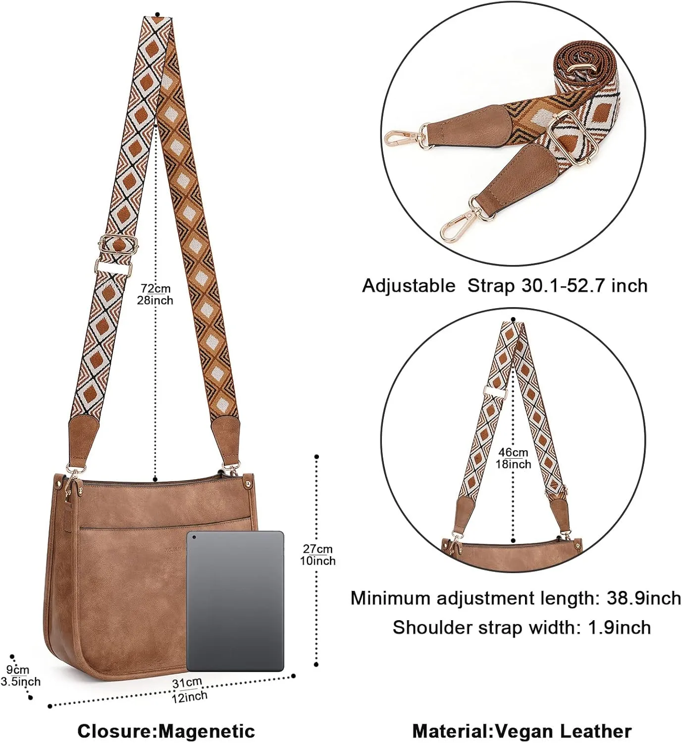 HKCLUF Crossbody Bags for Women Trendy Vegan Leather Hobo Handbags With 2PCS Adjustable Guitar Strap Shoulder Bucket Bags