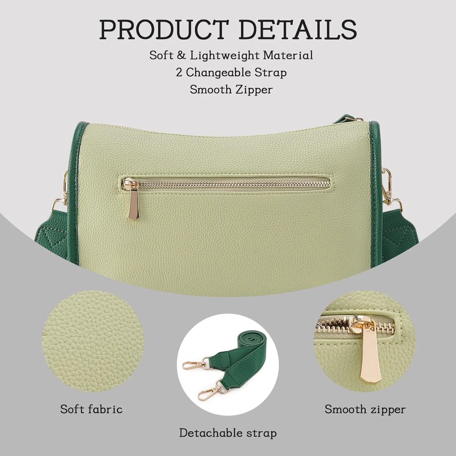 HKCLUF Crossbody Bags Purses for Women Trendy,Vegan Leather Medium Crossbody Purse,Shoulder Bag with 2PCS Adjustable Strap