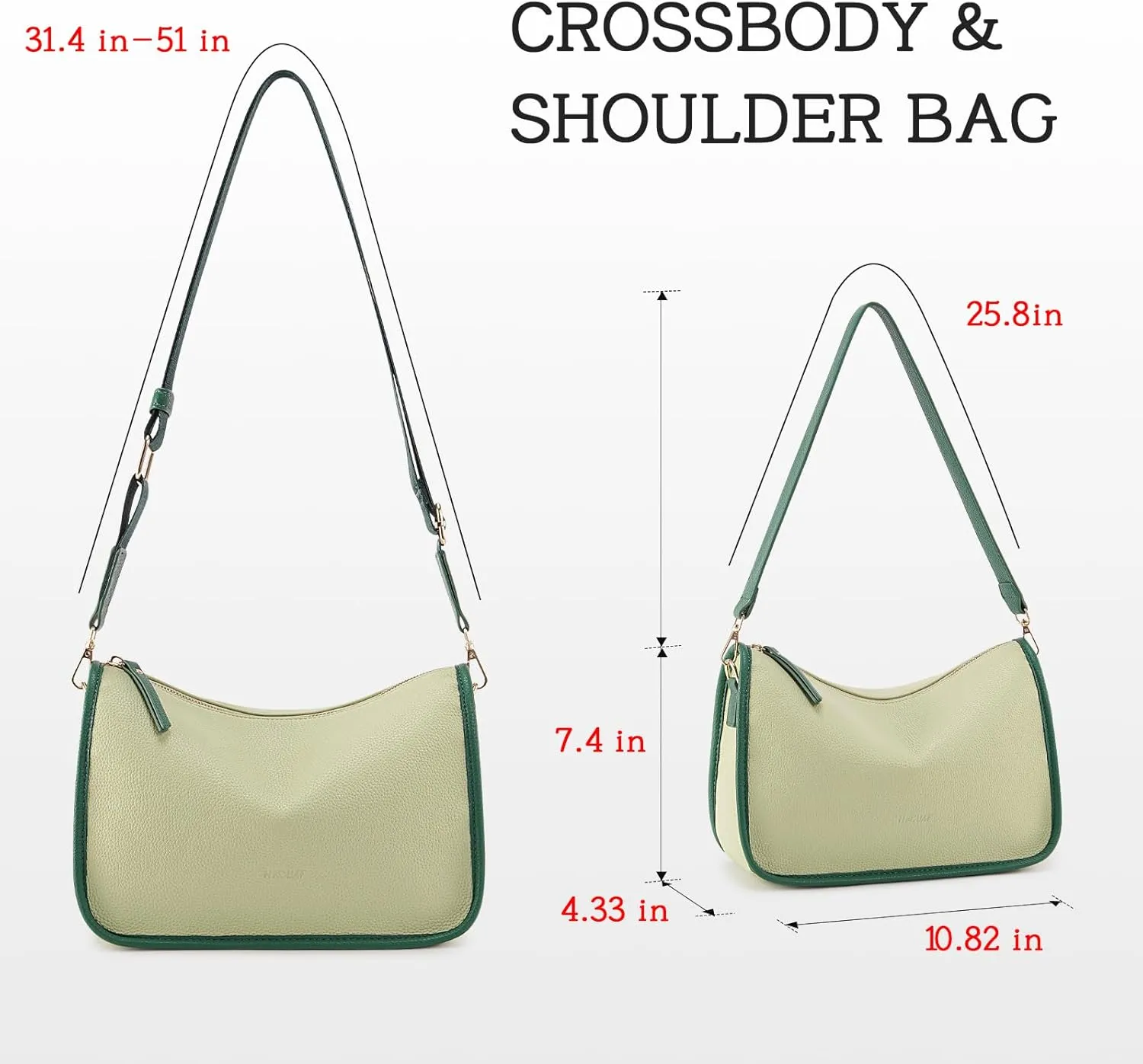 HKCLUF Crossbody Bags Purses for Women Trendy,Vegan Leather Medium Crossbody Purse,Shoulder Bag with 2PCS Adjustable Strap