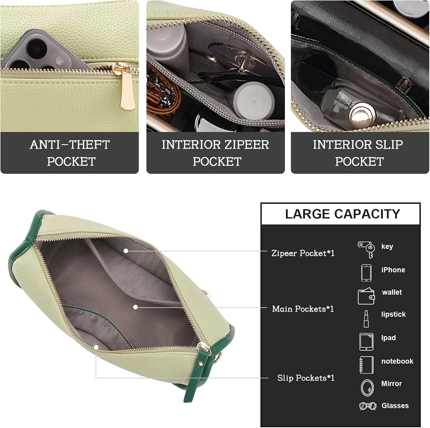 HKCLUF Crossbody Bags Purses for Women Trendy,Vegan Leather Medium Crossbody Purse,Shoulder Bag with 2PCS Adjustable Strap