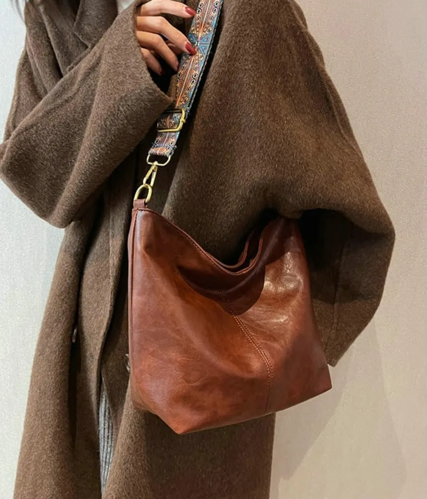 Hobo Bag for Women Crossbody Handbags Large Designer Ladies Bucket Purse PU Leather Shoulder Bags with Wide Shoulder Strap