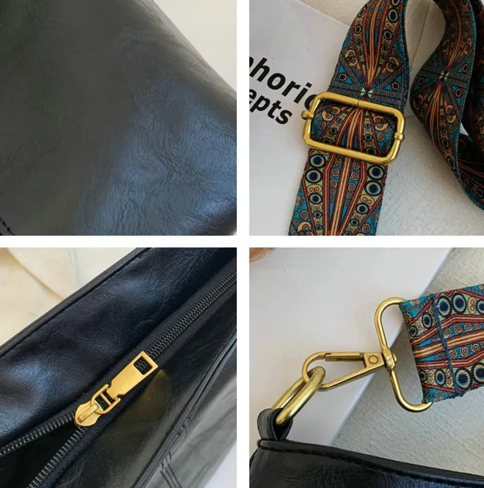 Hobo Bag for Women Crossbody Handbags Large Designer Ladies Bucket Purse PU Leather Shoulder Bags with Wide Shoulder Strap