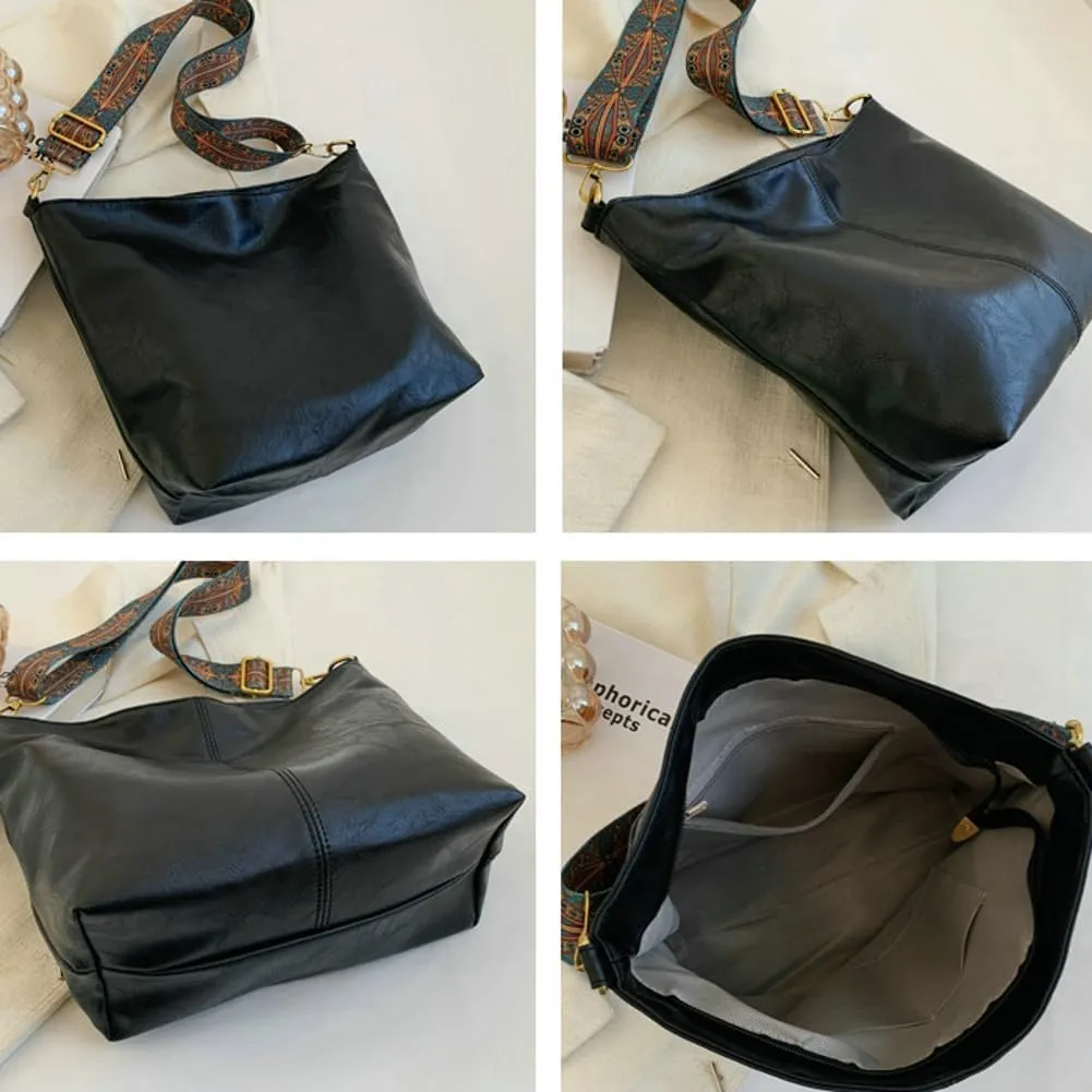 Hobo Bag for Women Crossbody Handbags Large Designer Ladies Bucket Purse PU Leather Shoulder Bags with Wide Shoulder Strap