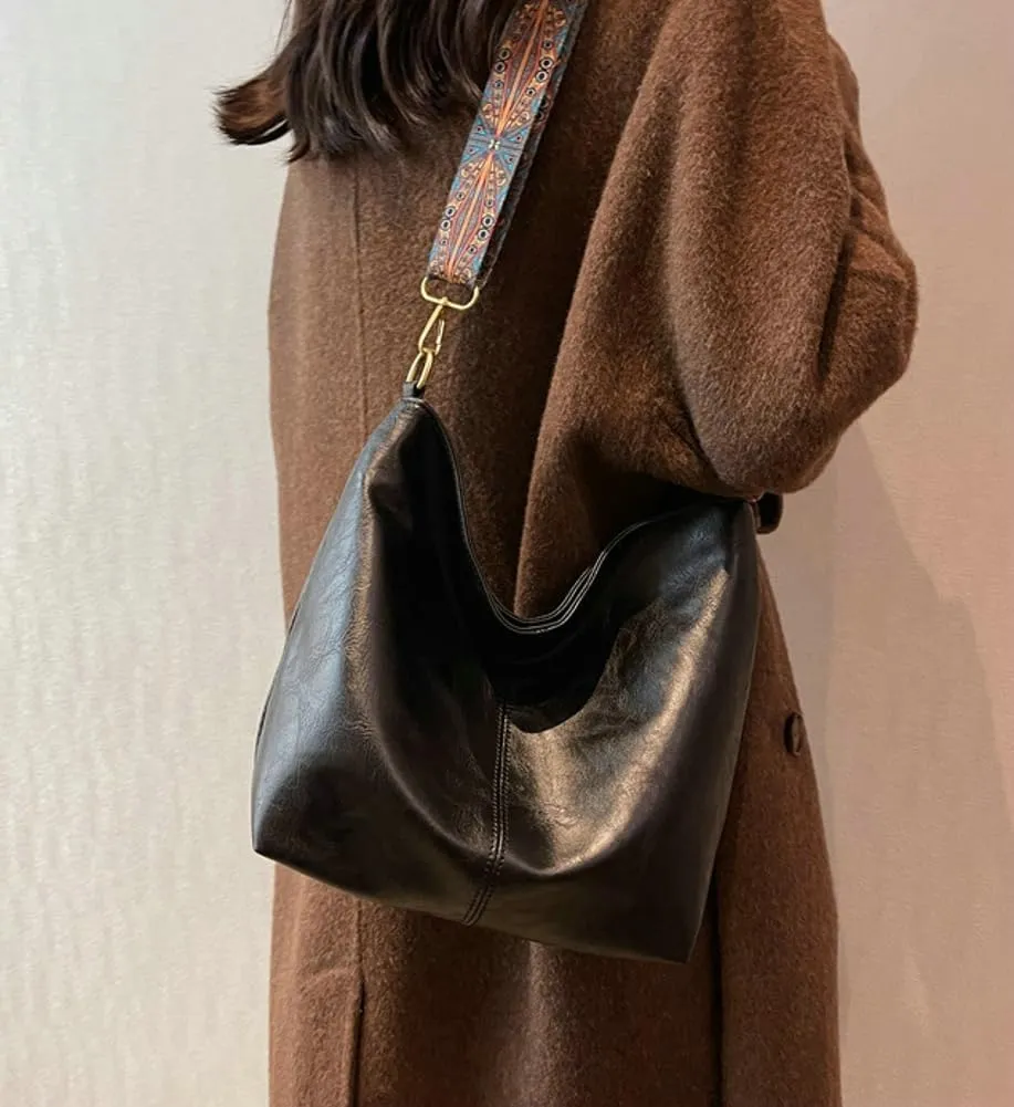 Hobo Bag for Women Crossbody Handbags Large Designer Ladies Bucket Purse PU Leather Shoulder Bags with Wide Shoulder Strap