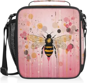Honeybee Lunch Bags for Women Men Honeybee Floral Insulated Lunch Box Lunchbox Cooler Tote Bag Shoulder Strap Reusable for Beach Travel Picnic