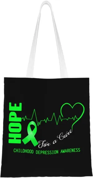 Hope For A Cure Childhood Depression Awareness Tote Bag for Women Canvas Shopping Bags Reusable Large Capacity Casual Shoulder Handbags Grocery Bags DIY Gift Bags