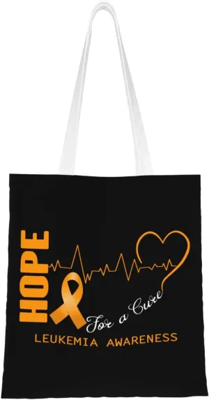 Hope For A Cure Leukemia Awareness Tote Bag for Women Canvas Shopping Bags Reusable Large Capacity Casual Shoulder Handbags Grocery Bags DIY Gift Bags
