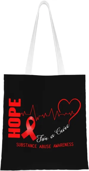 Hope For A Cure Substance Abuse Awareness Tote Bag for Women Canvas Shopping Bags Reusable Large Capacity Casual Shoulder Handbags Grocery Bags DIY Gift Bags