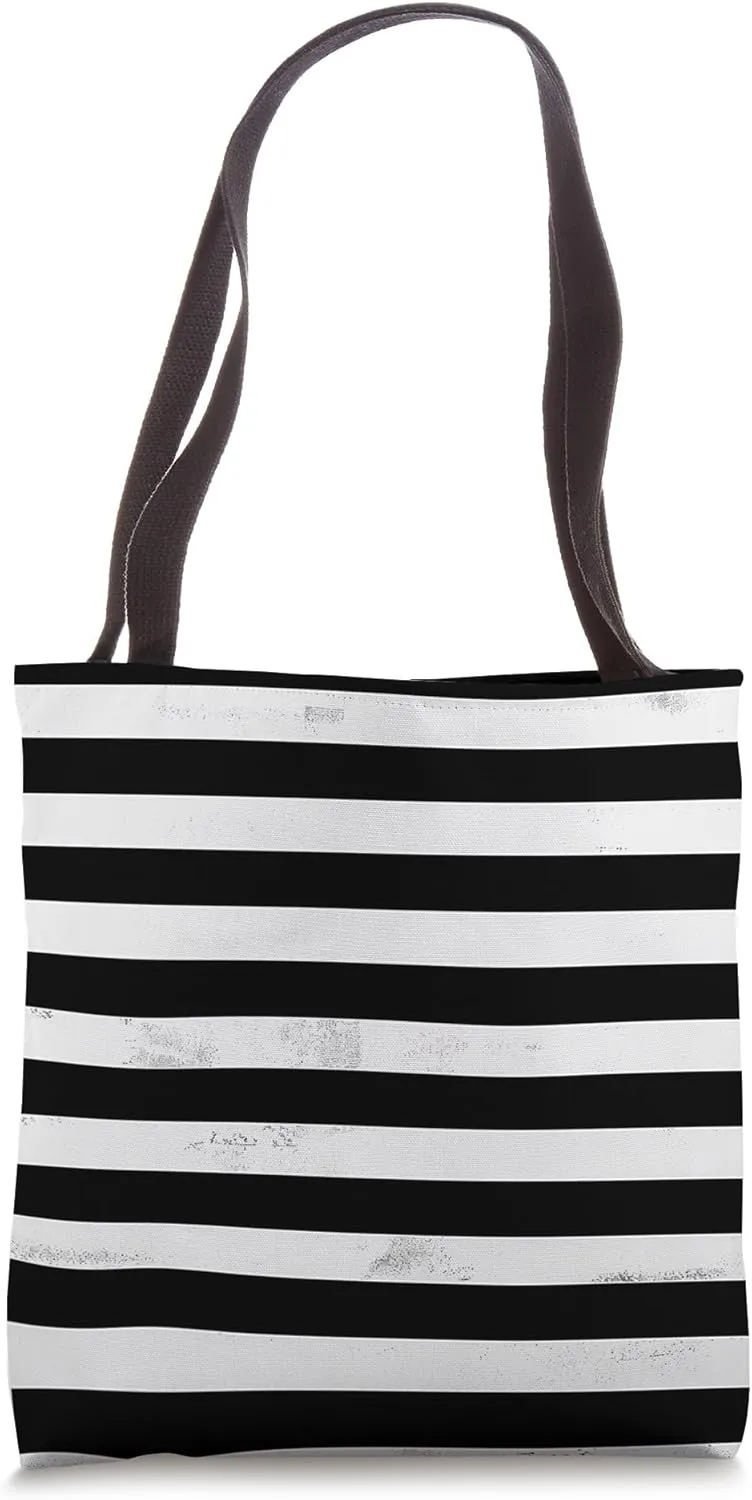 Horizontal Black And White Stripes Tote Bag